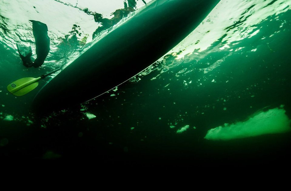 kayak under water