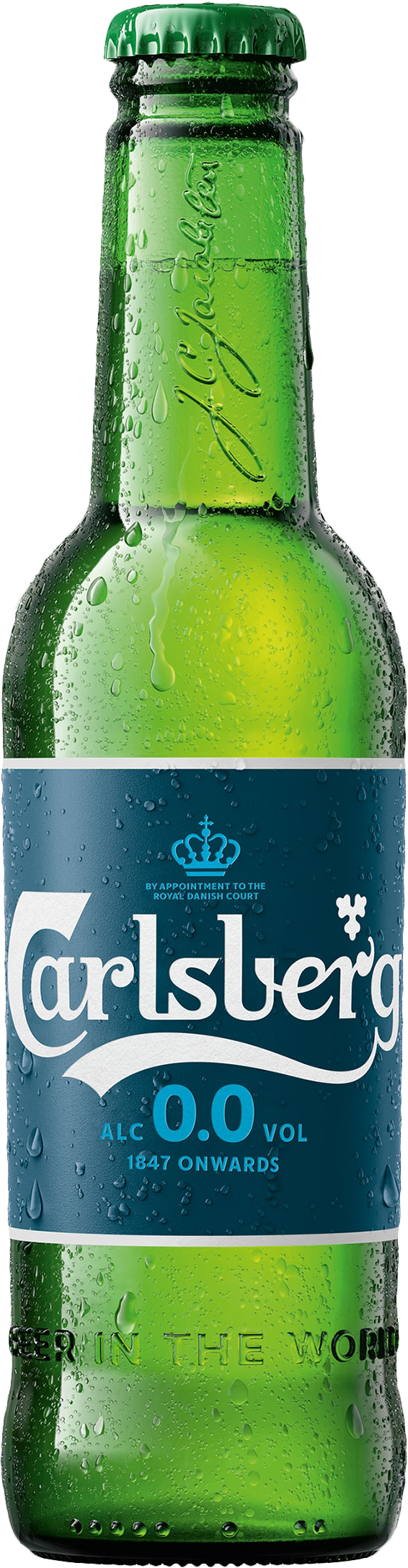 bottle of Carlsberg alcohol-free beer with 0.0 alcohol percent