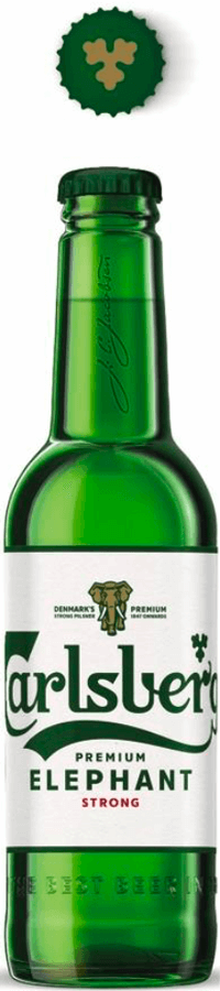 goldene Dose Elephant strong bier von Carlsberg mit grünem Elefanten-Logo